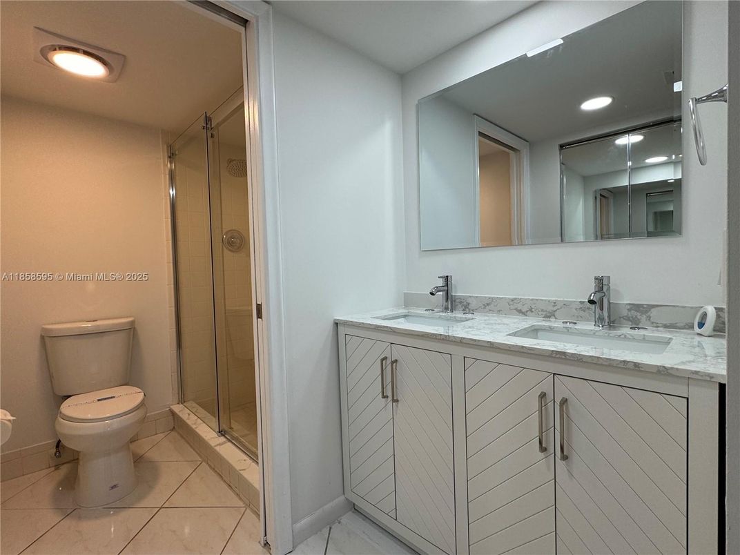 Bathroom, Dual Sink Vanities, Glass Shower, Interior, Recessed Lighting