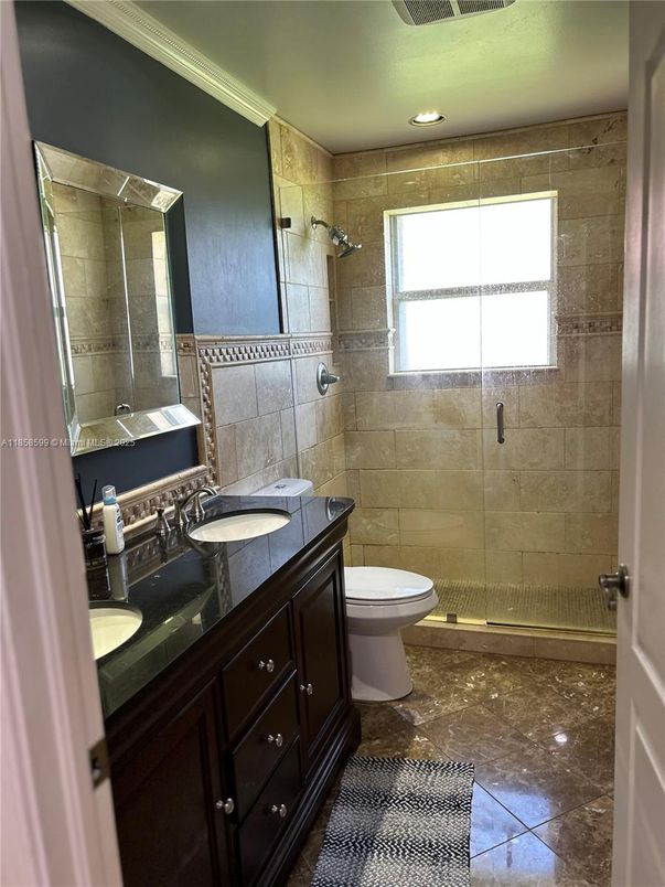 Bathroom, Dual Sink Vanities, Glass Shower, Interior, Recessed Lighting