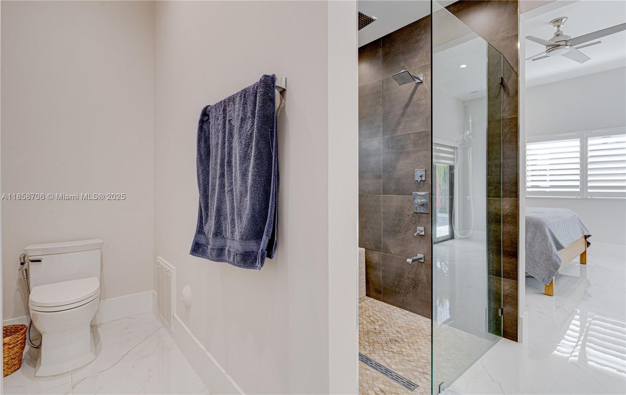 Bathroom, Glass Shower, Interior, Marble, Recessed Lighting