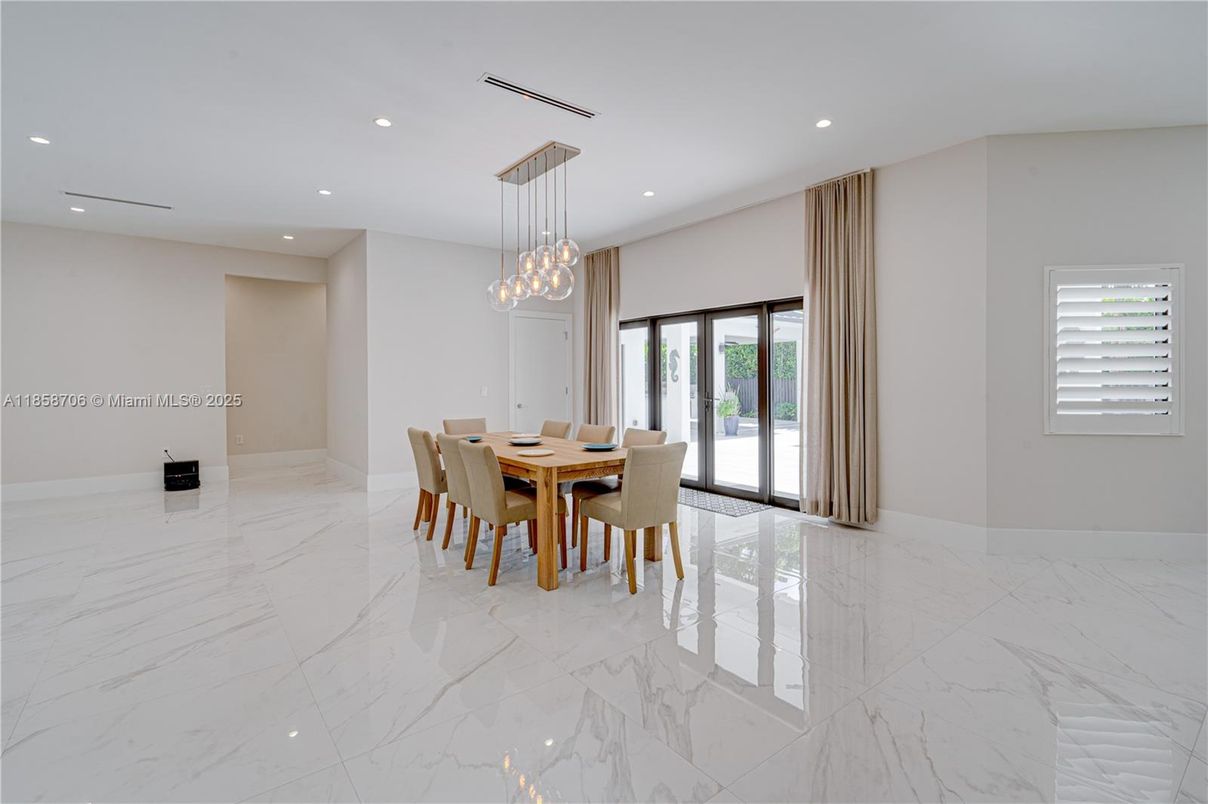 Dining room, Interior, Marble, Pendant Lights, Recessed Lighting