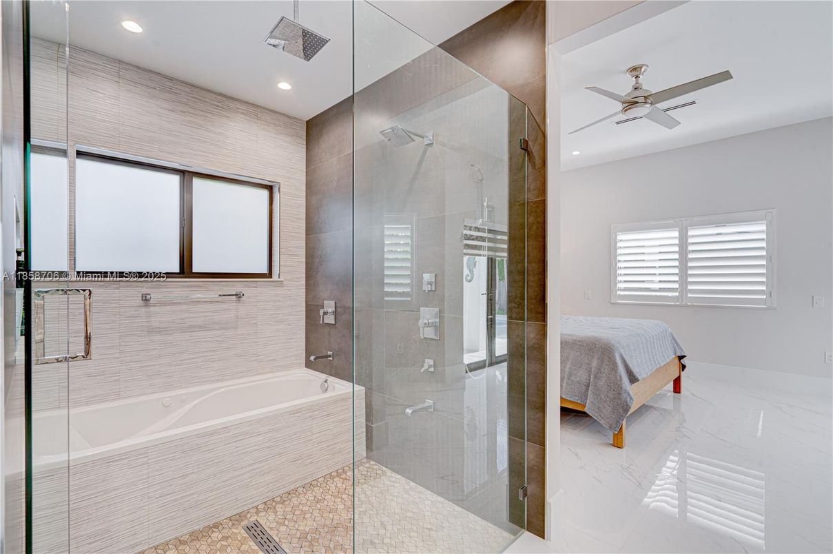 Bathroom, Bedroom, Glass Shower, Interior, Marble, Recessed Lighting