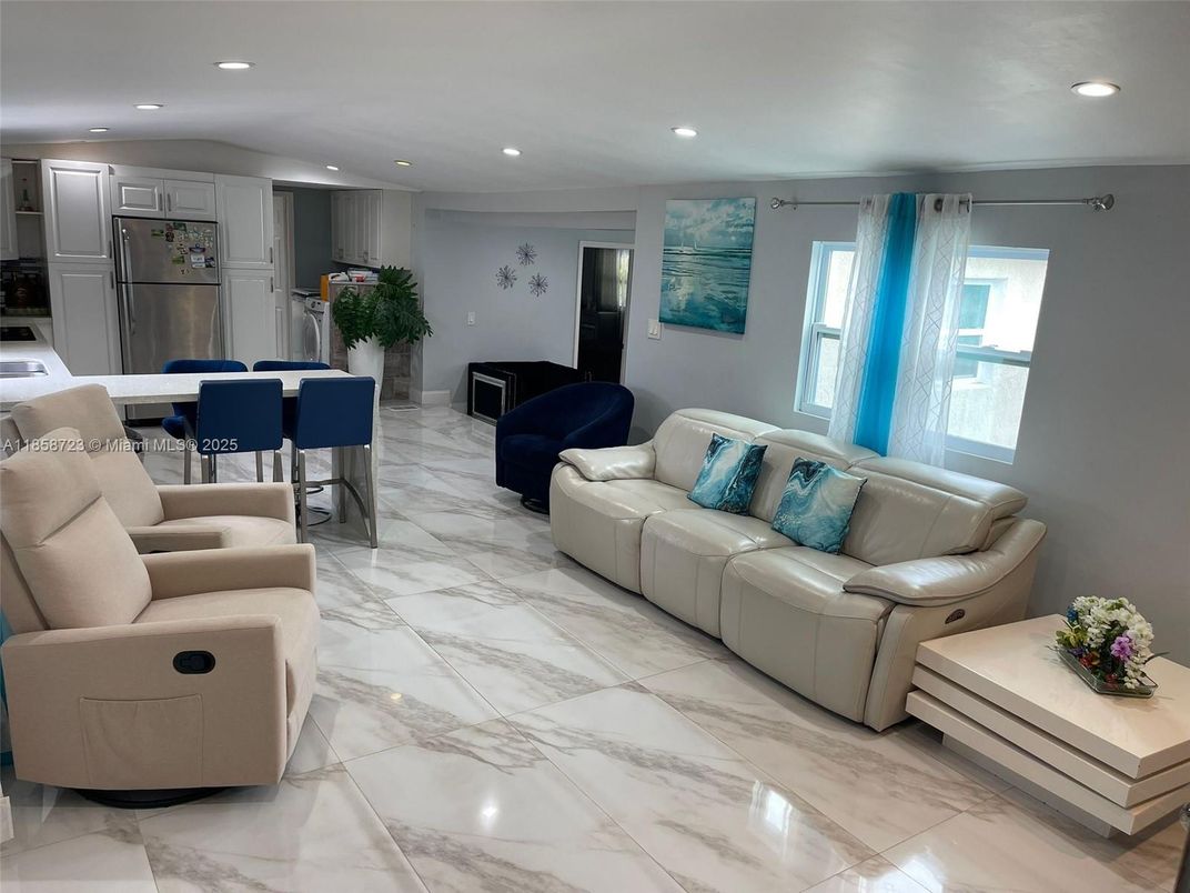 Dining room, Interior, Kitchen, Living room, Marble, Recessed Lighting