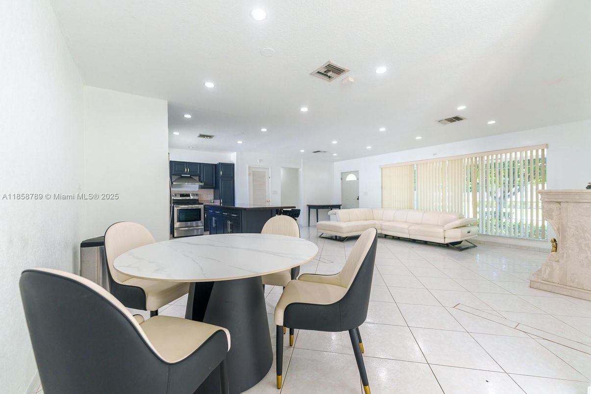 Dining room, Interior, Kitchen, Living room, Recessed Lighting, Stainless Steel Appliances