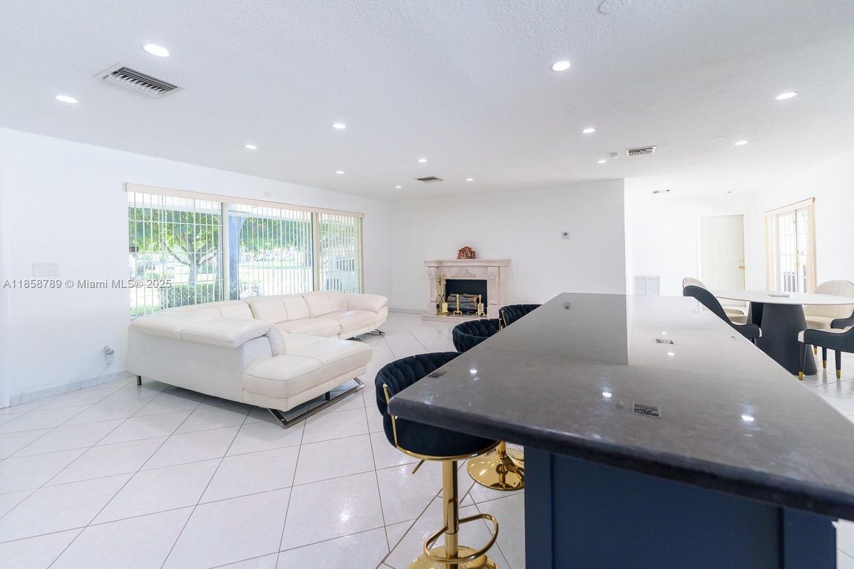 Dining room, Fireplace, Interior, Living room, Recessed Lighting