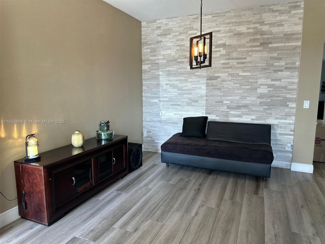 Interior, Pendant Lights, Stone Walls, Wood Texture Flooring