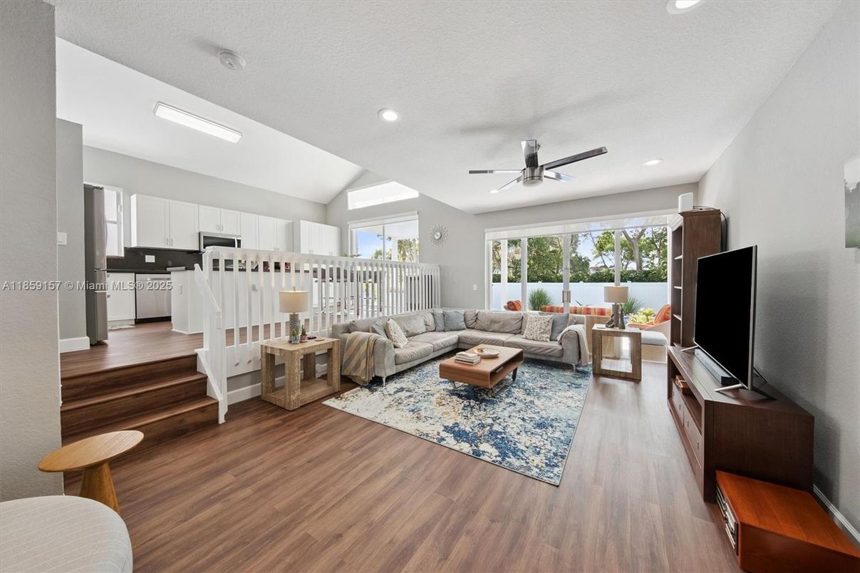 Interior, Kitchen, Living room, Recessed Lighting, Wood Texture Flooring