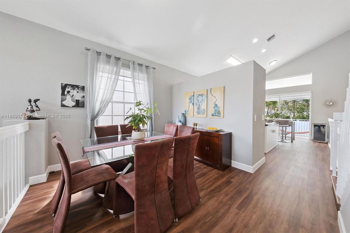 Dining room, Interior, Recessed Lighting, Wood Texture Flooring