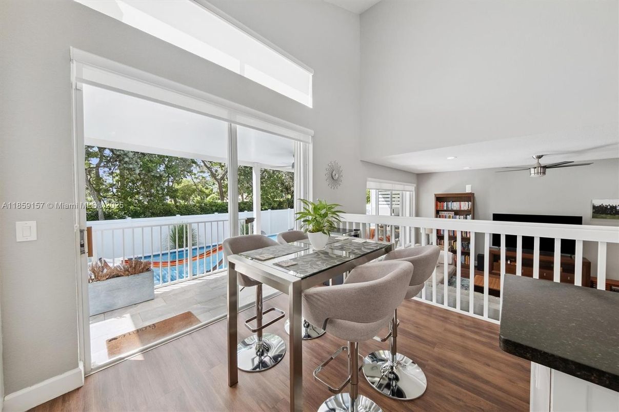 Dining room, Interior, Recessed Lighting, Wood Texture Flooring