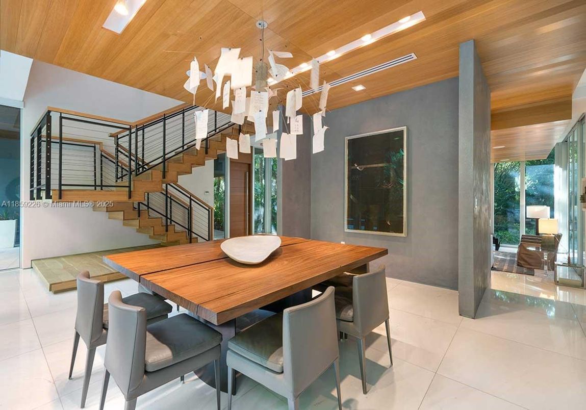 Dining room, Interior, Pendant Lights, Recessed Lighting, Wooden Ceilings