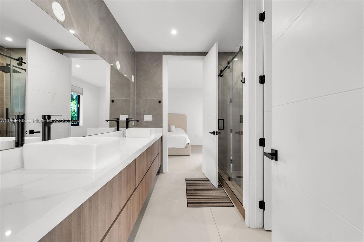 Bathroom, Dual Sink Vanities, Glass Shower, Interior, Recessed Lighting