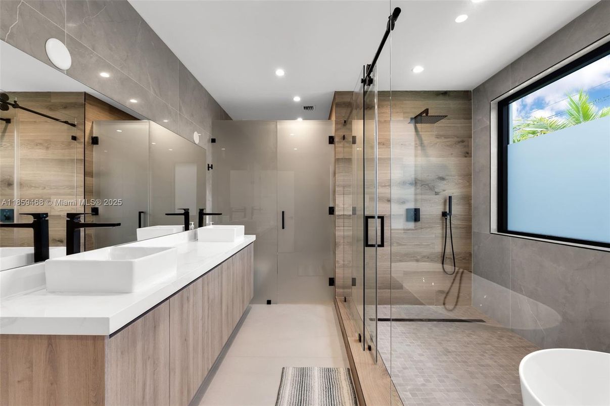 Bathroom, Dual Sink Vanities, Glass Shower, Interior, Recessed Lighting