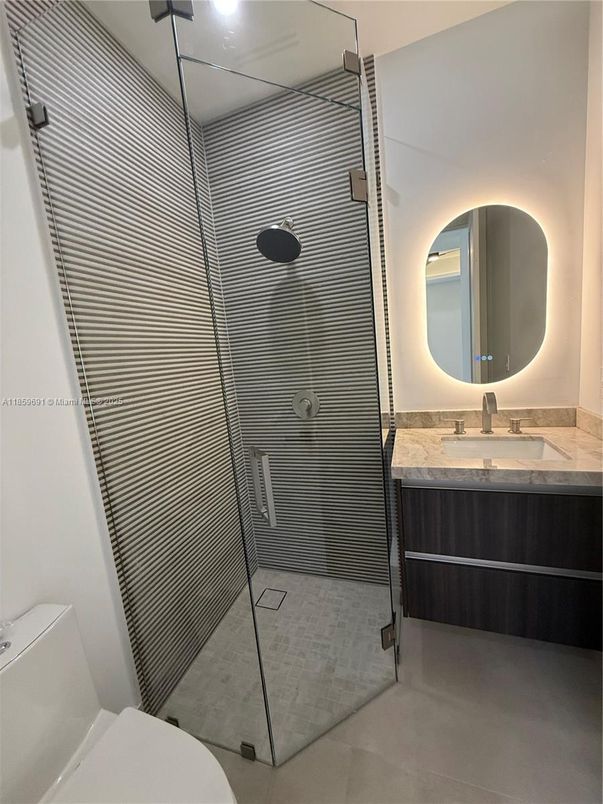 Bathroom, Glass Shower, Interior, Recessed Lighting