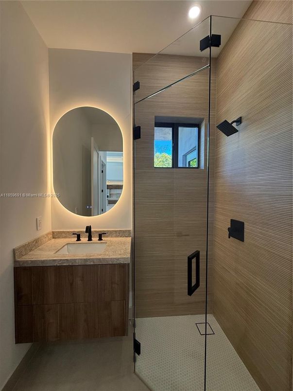 Bathroom, Glass Shower, Interior, Recessed Lighting