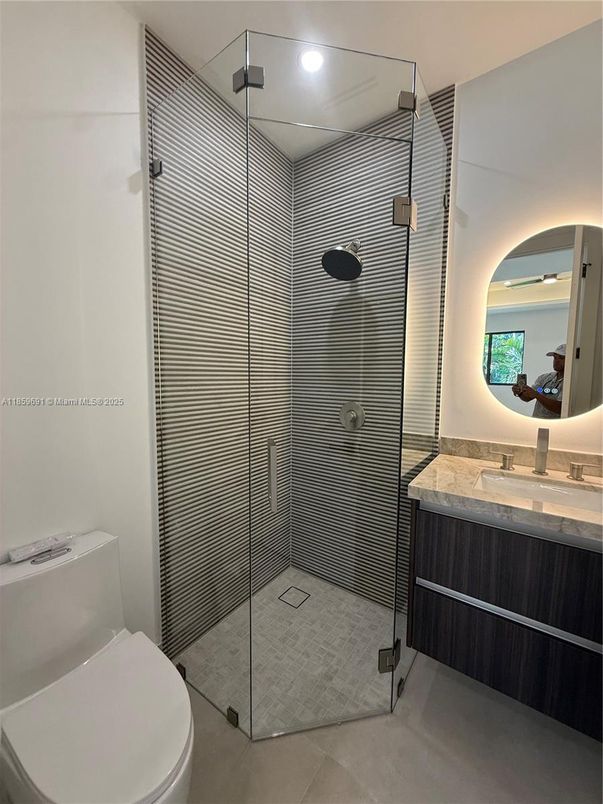 Bathroom, Glass Shower, Interior, Recessed Lighting
