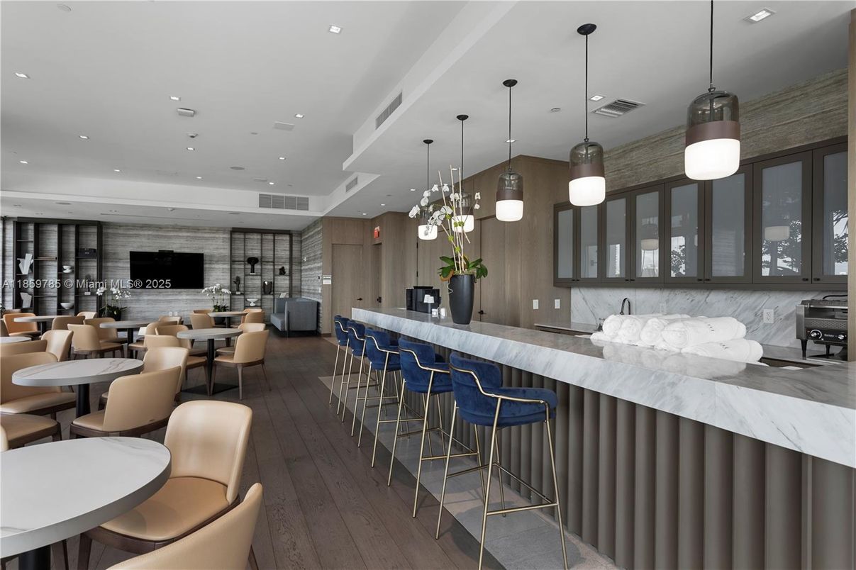 Dining room, Interior, Pendant Lights, Recessed Lighting, Wood Texture Flooring