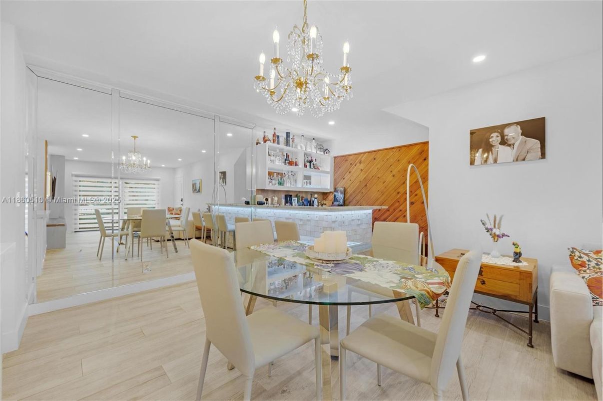 Chandelier, Dining room, Interior, Recessed Lighting, Wood Texture Flooring, Wooden Walls