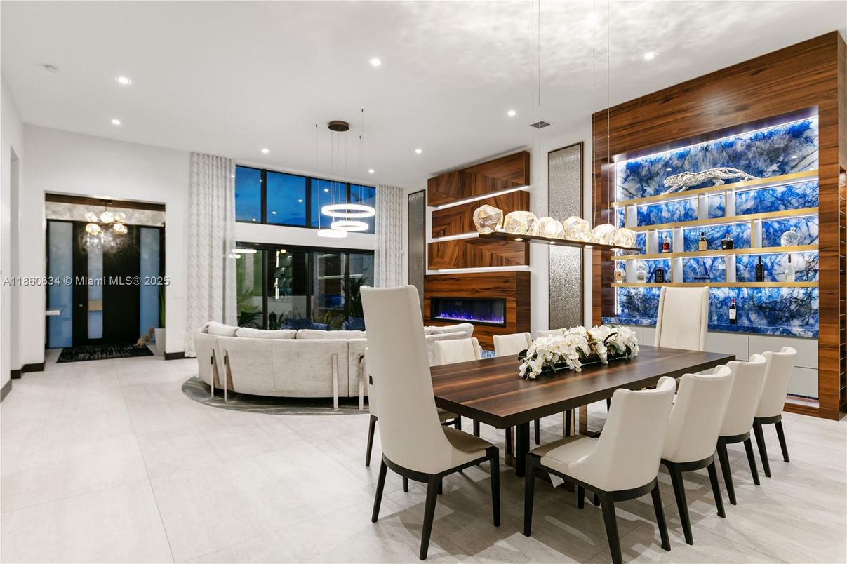Dining room, Fireplace, Interior, Living room, Pendant Lights, Recessed Lighting