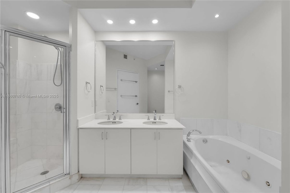 Bathroom, Dual Sink Vanities, Glass Shower, Interior, Recessed Lighting