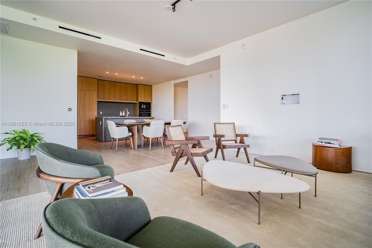Dining room, Interior, Kitchen, Living room, Recessed Lighting, Wood Texture Flooring