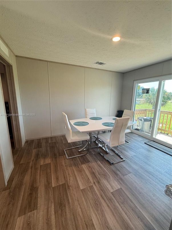 Dining room, Interior, Recessed Lighting, Wood Texture Flooring