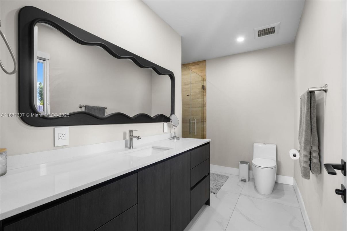 Bathroom, Glass Shower, Interior, Marble, Recessed Lighting