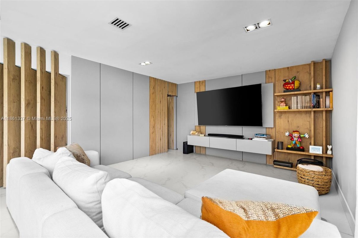 Interior, Living room, Recessed Lighting, Wooden Walls