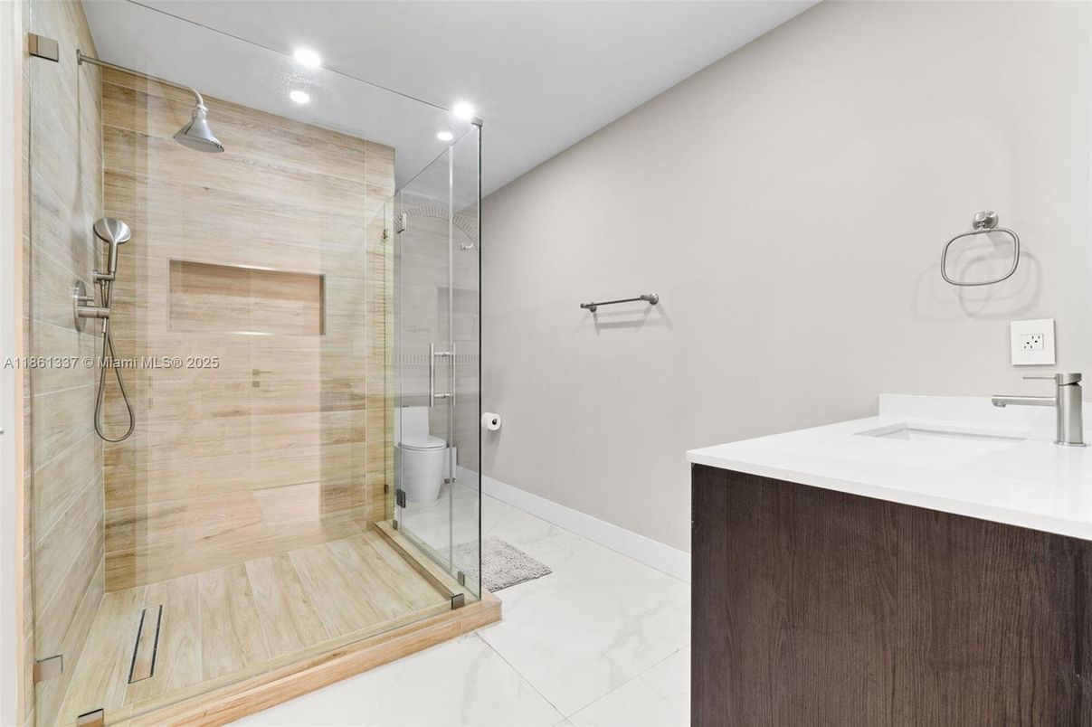 Bathroom, Glass Shower, Interior, Marble, Recessed Lighting