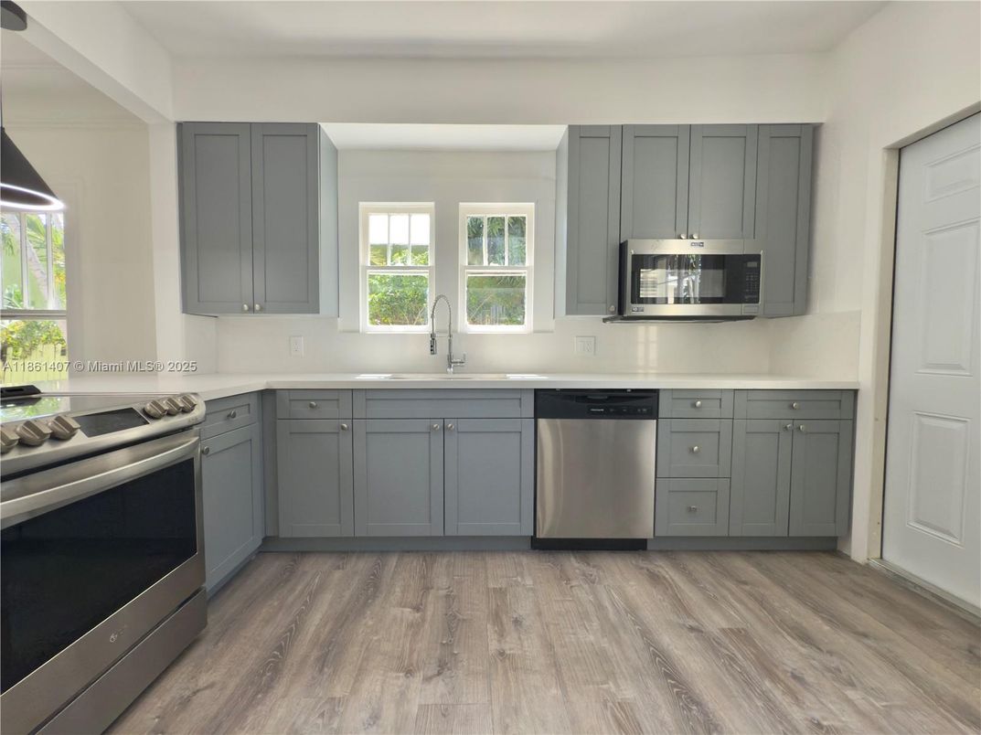 Interior, Kitchen, Stainless Steel Appliances, Wood Texture Flooring