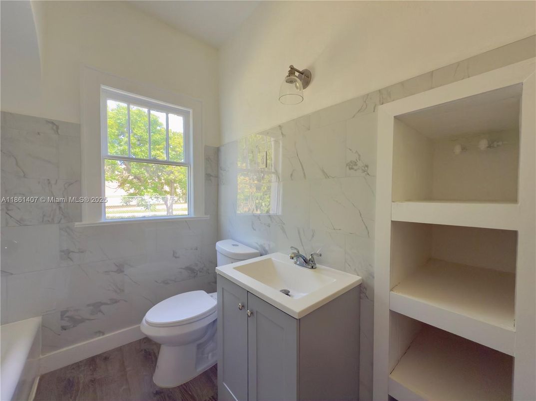 Bathroom, Interior, Marble Walls, Wood Texture Flooring