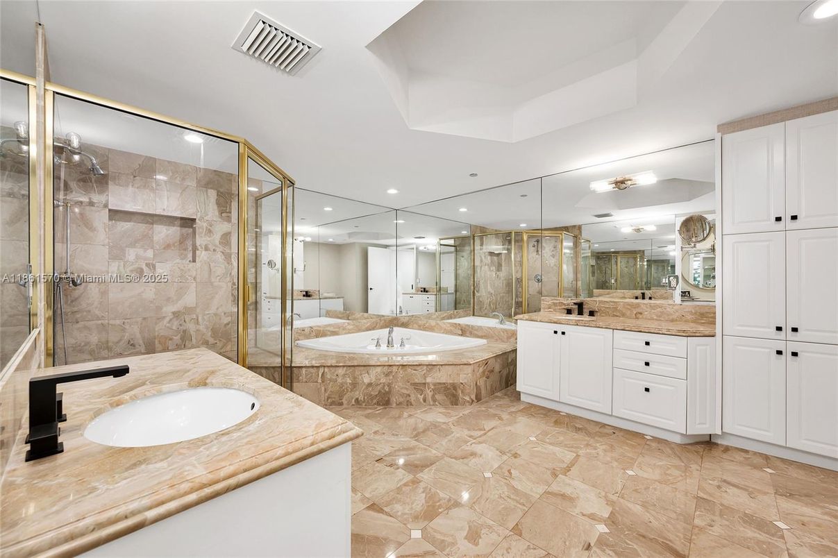 Bathroom, Dual Sink Vanities, Glass Shower, Interior, Recessed Lighting