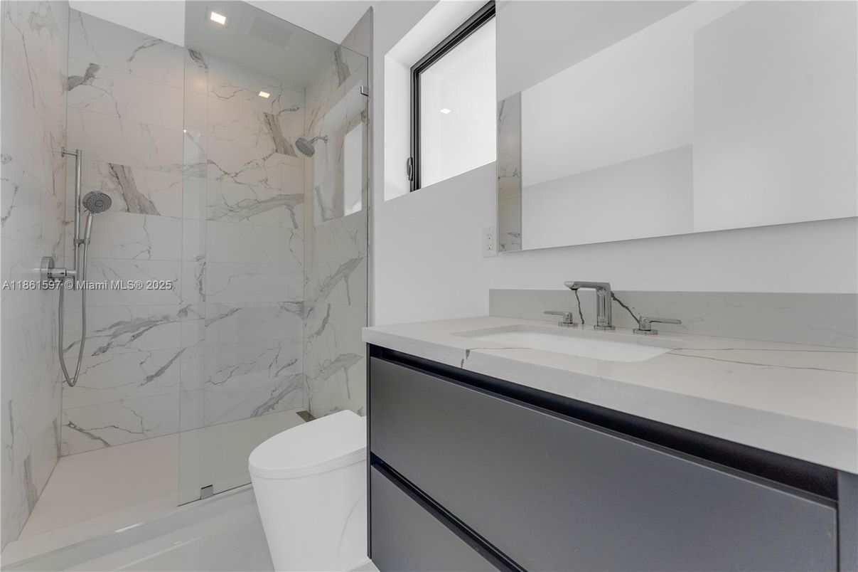 Bathroom, Glass Shower, Interior, Marble Walls, Recessed Lighting