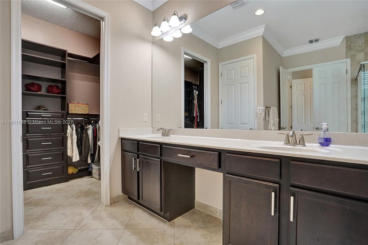 Bathroom, Dual Sink Vanities, Interior, Recessed Lighting, Walk-in Closets