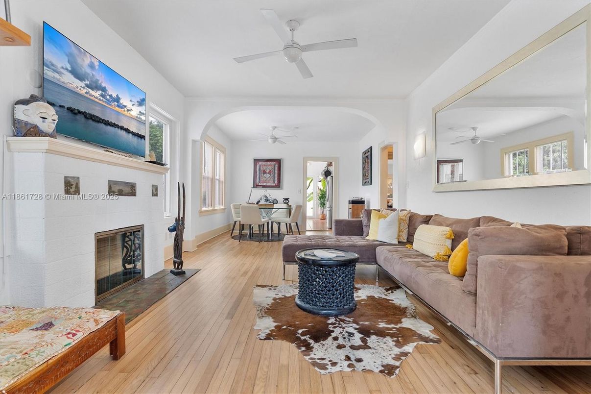 Dining room, Fireplace, Interior, Living room, Wood Texture Flooring