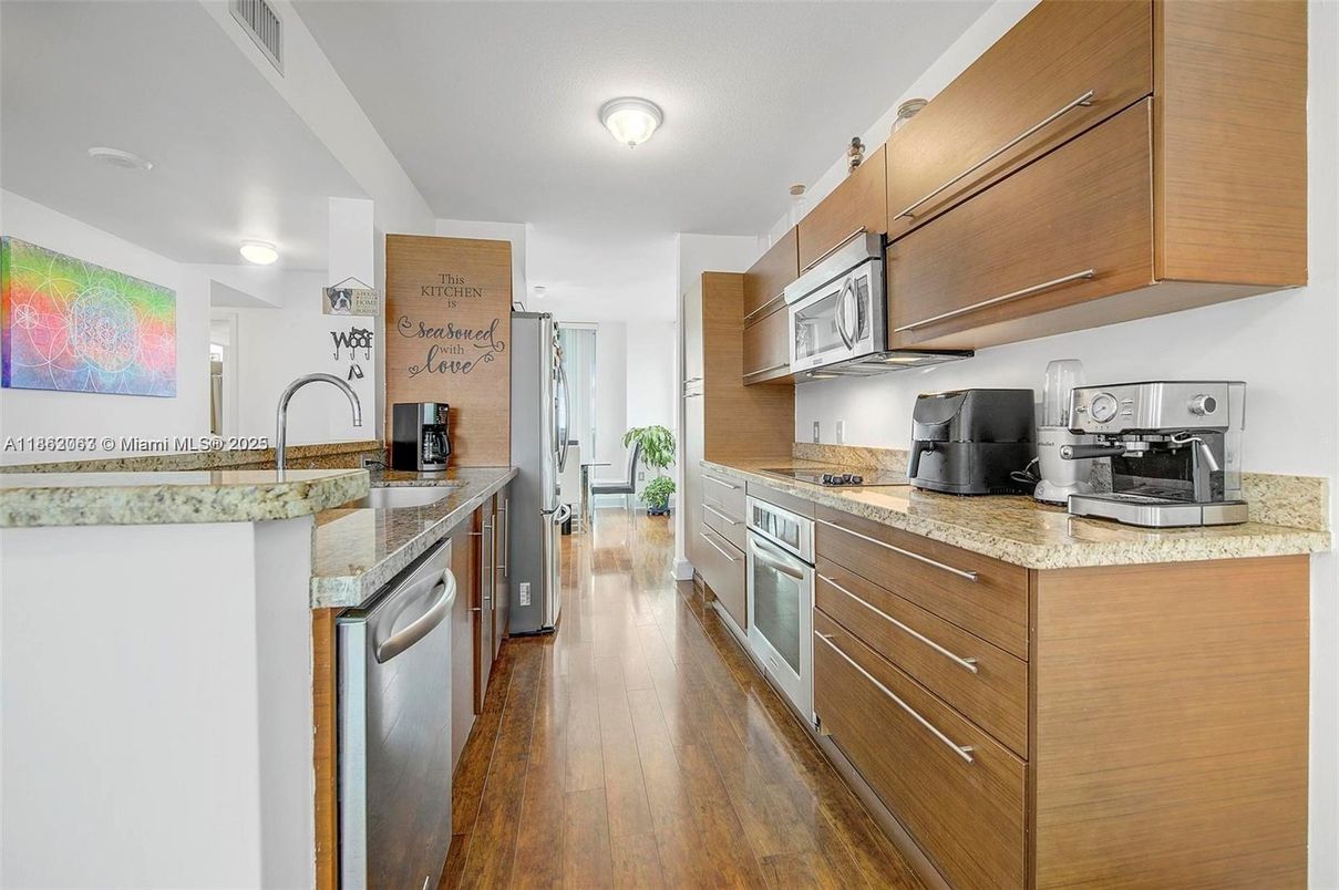 Interior, Kitchen, Stainless Steel Appliances, Wood Texture Flooring