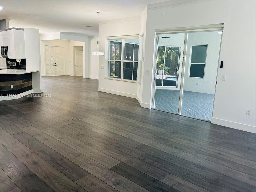 Empty room, Interior, Pendant Lights, Wood Texture Flooring