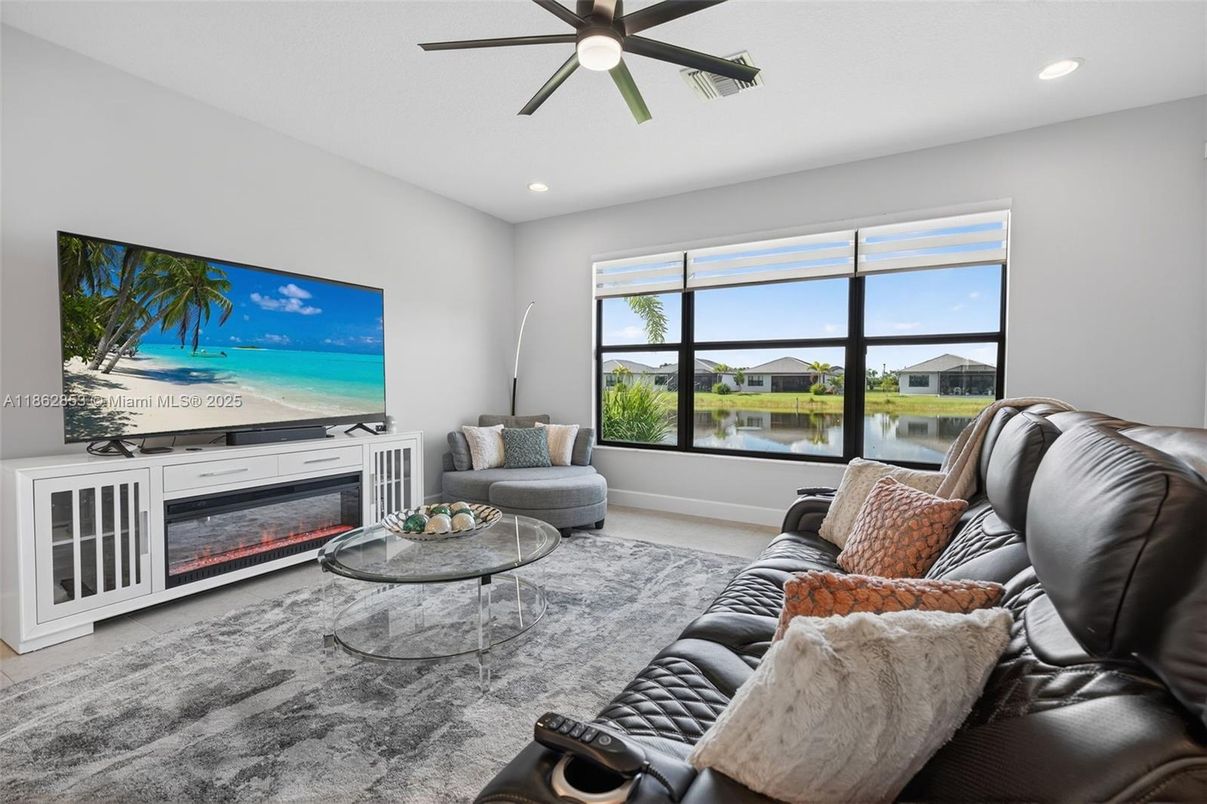 Fireplace, Interior, Living room, Recessed Lighting, Water