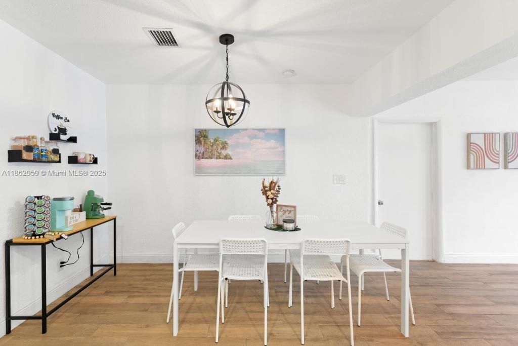 Dining room, Interior, Pendant Lights, Wood Texture Flooring