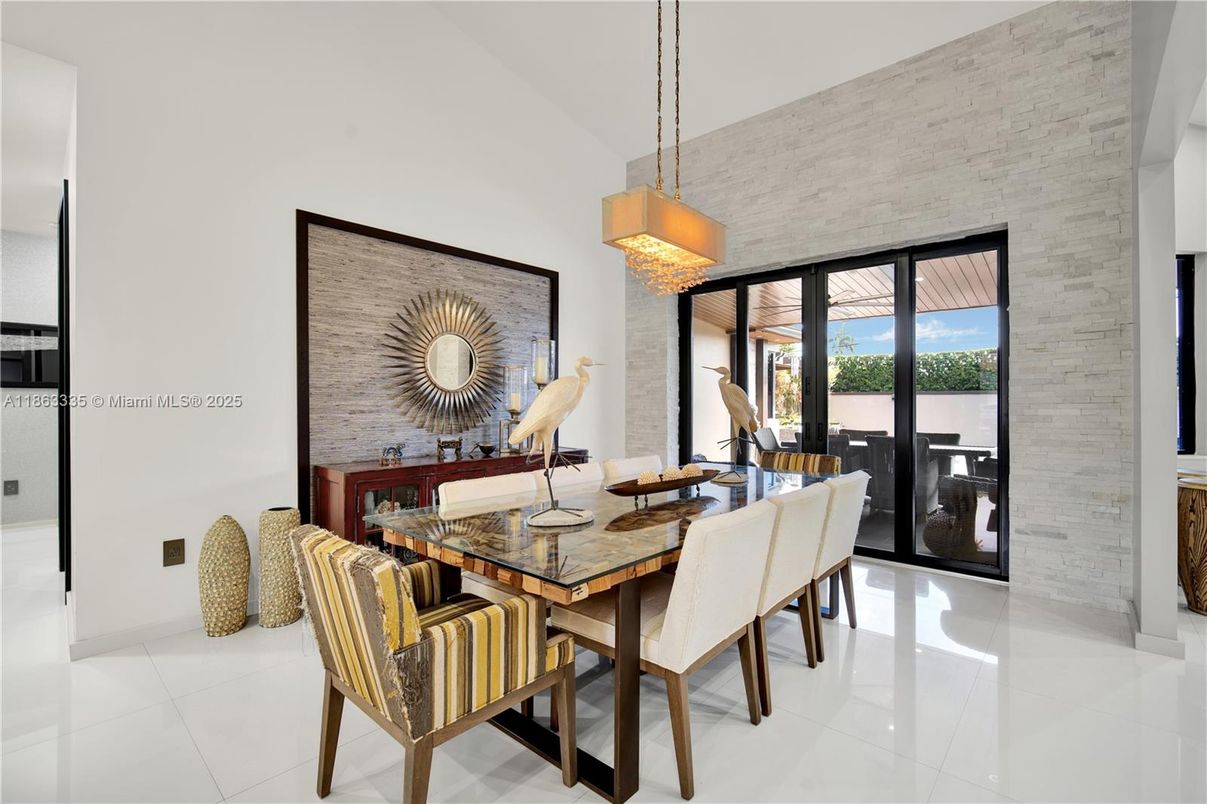 Chandelier, Dining room, Interior, Pendant Lights, Stone Walls