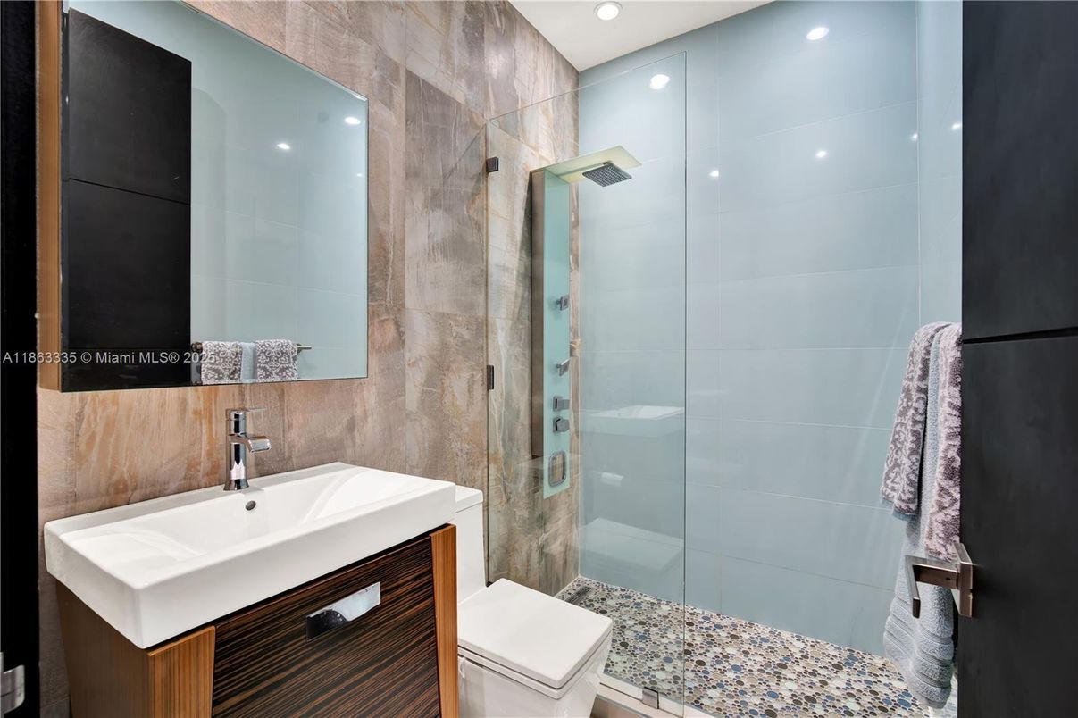 Bathroom, Glass Shower, Interior, Recessed Lighting