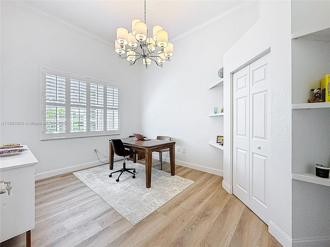 Chandelier, Home Office, Interior, Wood Texture Flooring