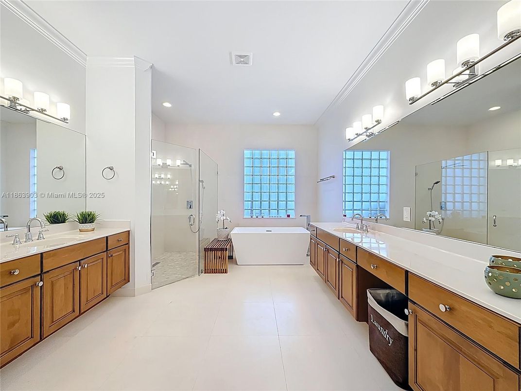 Bathroom, Dual Sink Vanities, Free Standing Baths, Glass Shower, Interior, Recessed Lighting