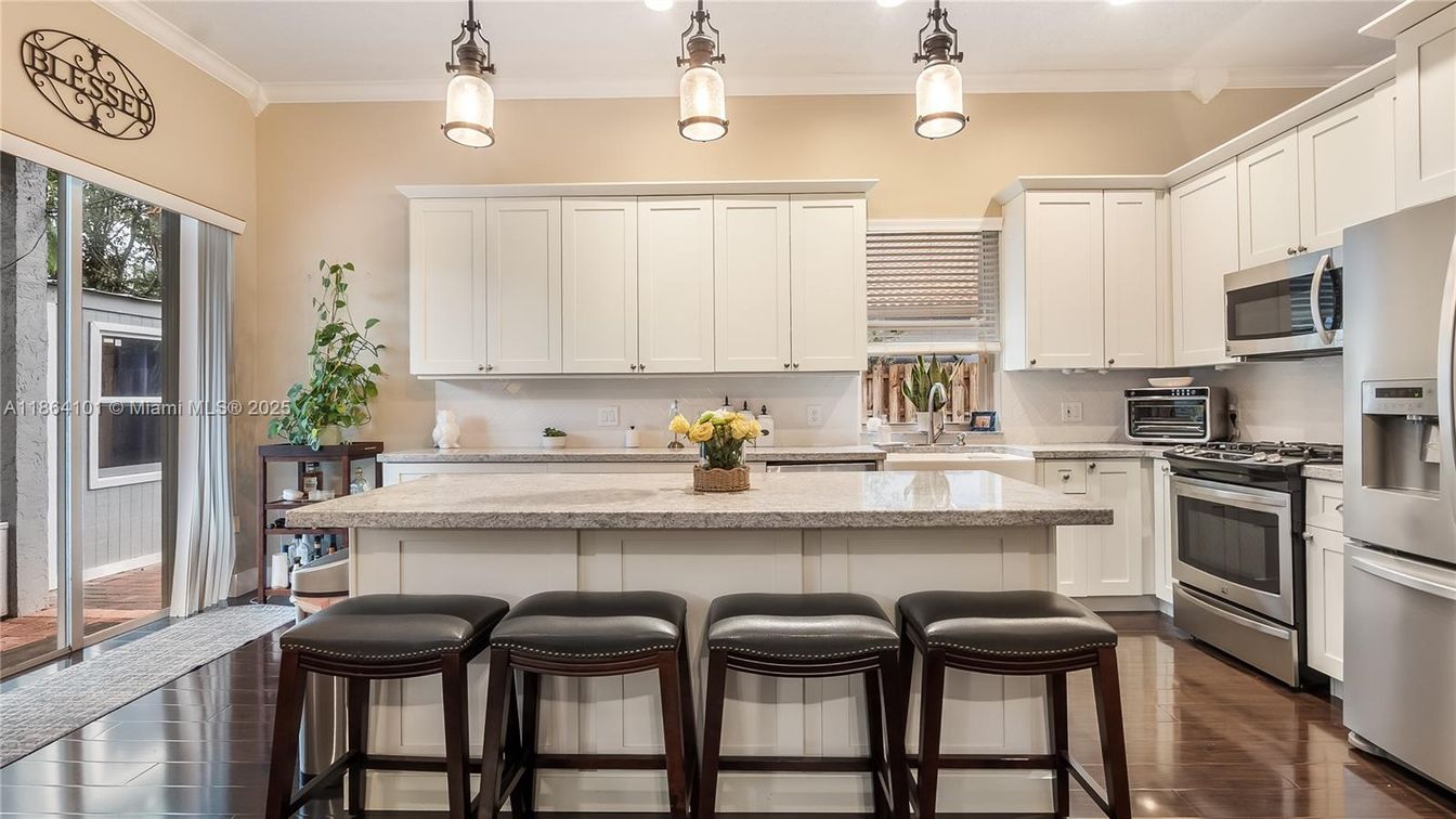 Interior, Kitchen, Pendant Lights, Stainless Steel Appliances, Wood Texture Flooring