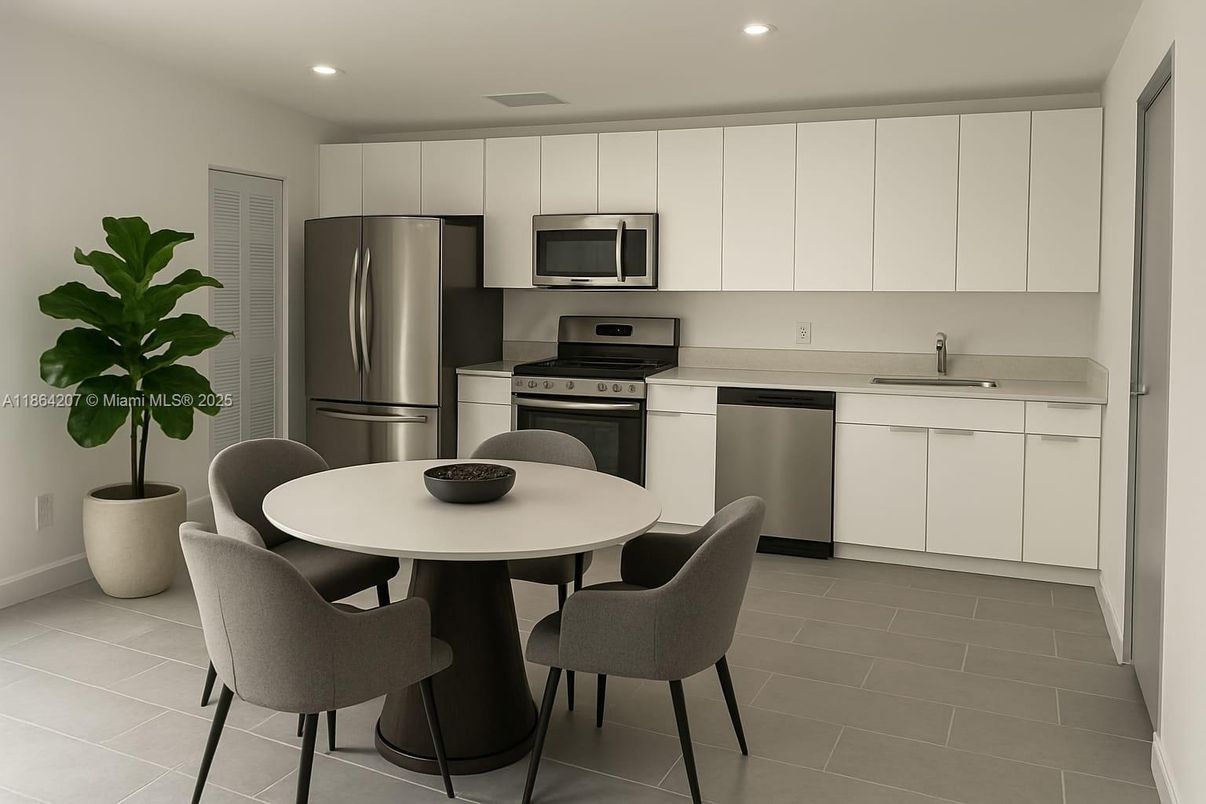 Dining room, Interior, Kitchen, Recessed Lighting, Stainless Steel Appliances