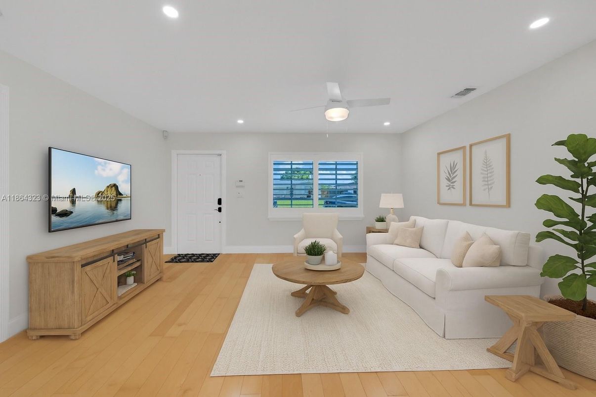 Interior, Living room, Recessed Lighting, Wood Texture Flooring