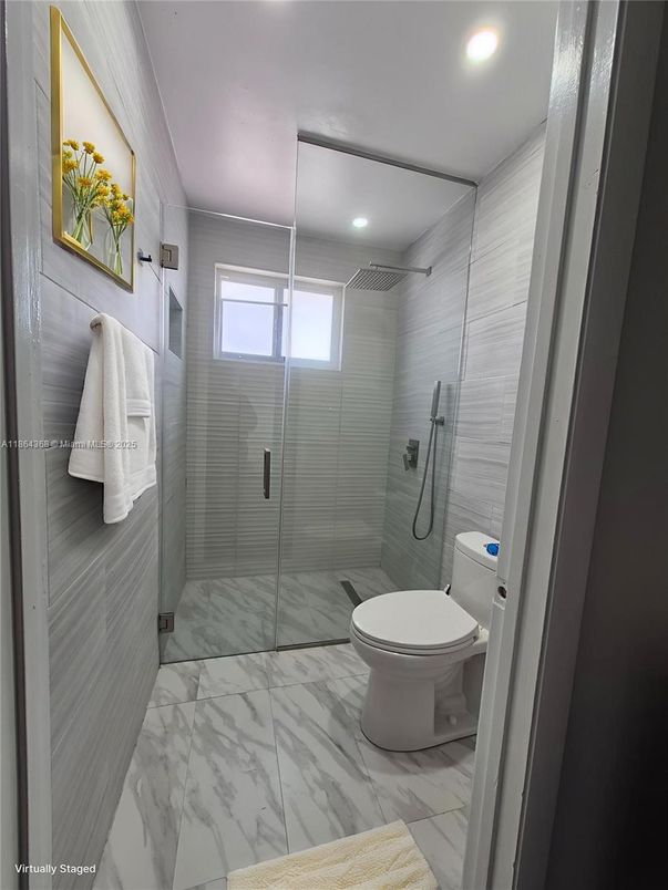 Bathroom, Glass Shower, Interior, Marble, Recessed Lighting