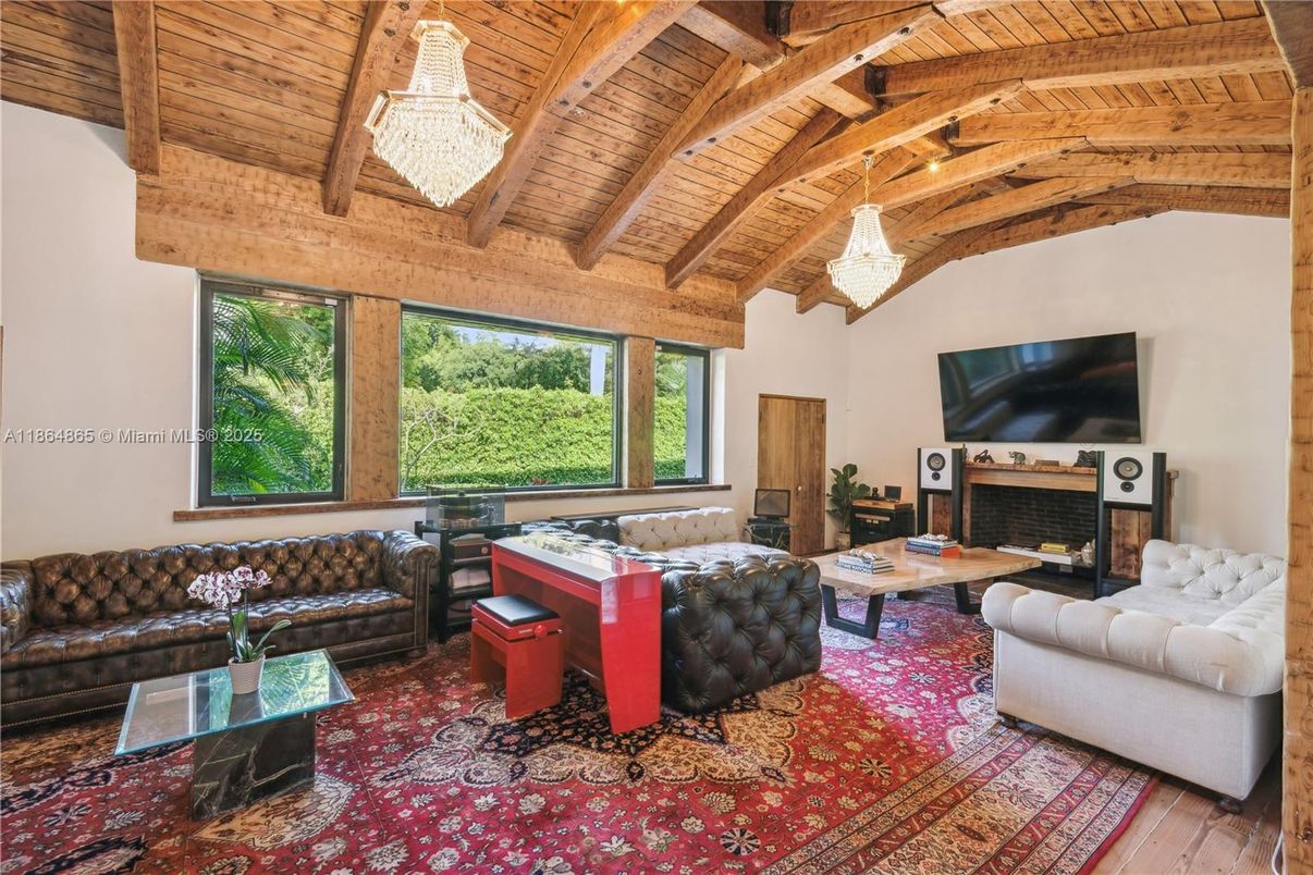 Chandelier, Fireplace, Interior, Living room, Wooden Beams, Wooden Ceilings, Wood Texture Flooring