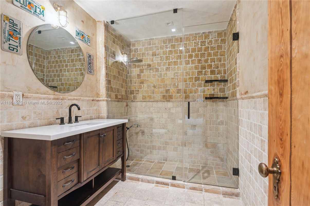 Bathroom, Glass Shower, Interior, Stone Walls