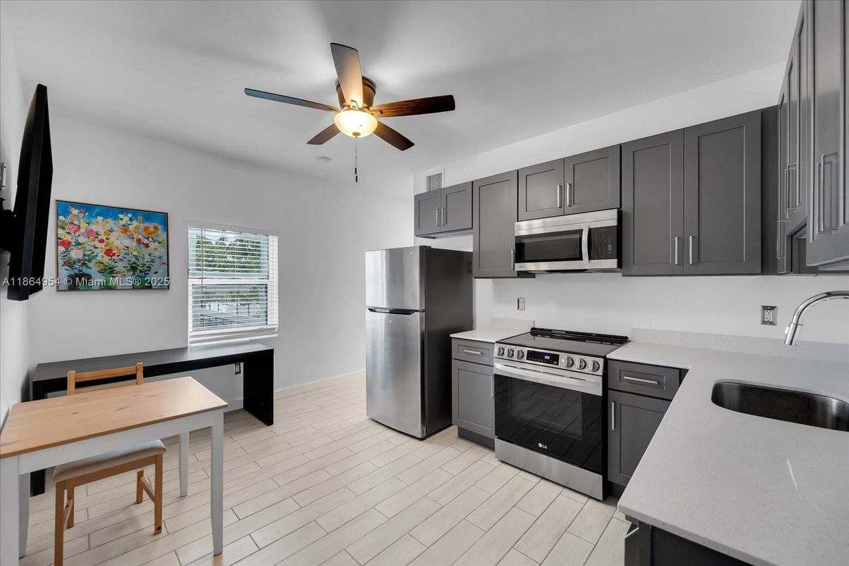 Interior, Kitchen, Stainless Steel Appliances, Wood Texture Flooring