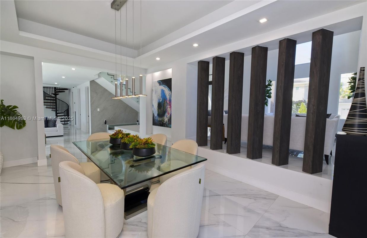 Dining room, Interior, Marble, Pendant Lights, Recessed Lighting