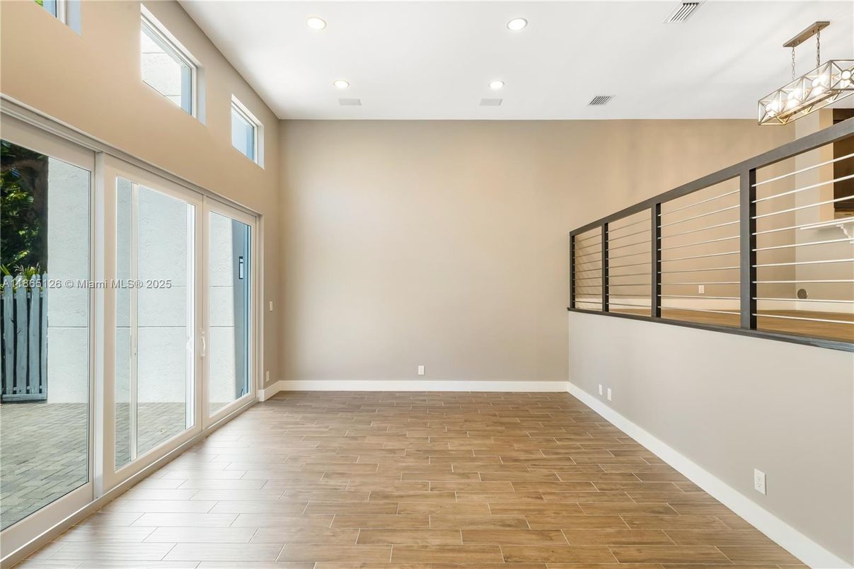 Empty room, Interior, Pendant Lights, Recessed Lighting, Wood Texture Flooring